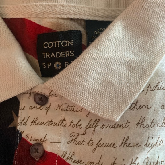 Men’s L COTTON TRADERS SPORT Polo Shirt Declaration of Independence S/S Flag EXC - Picture 6 of 11